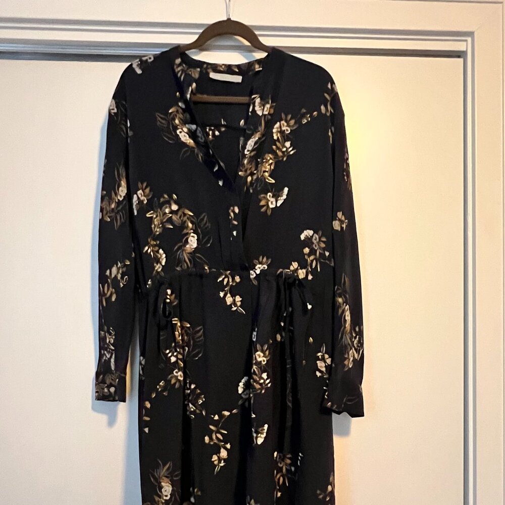 Vince Navy & Floral Silk Shirt Dress, Size L - Picture 3 of 9